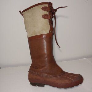 UGG Australia Belcloud Leather Suede Tall Waterproof Boots Size 6.5 Cognac